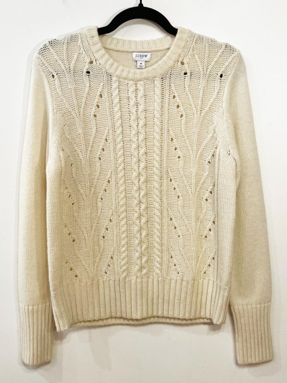 New J.Crew Wool Blend Fisherman Cable Knit Sweater Cream Medium